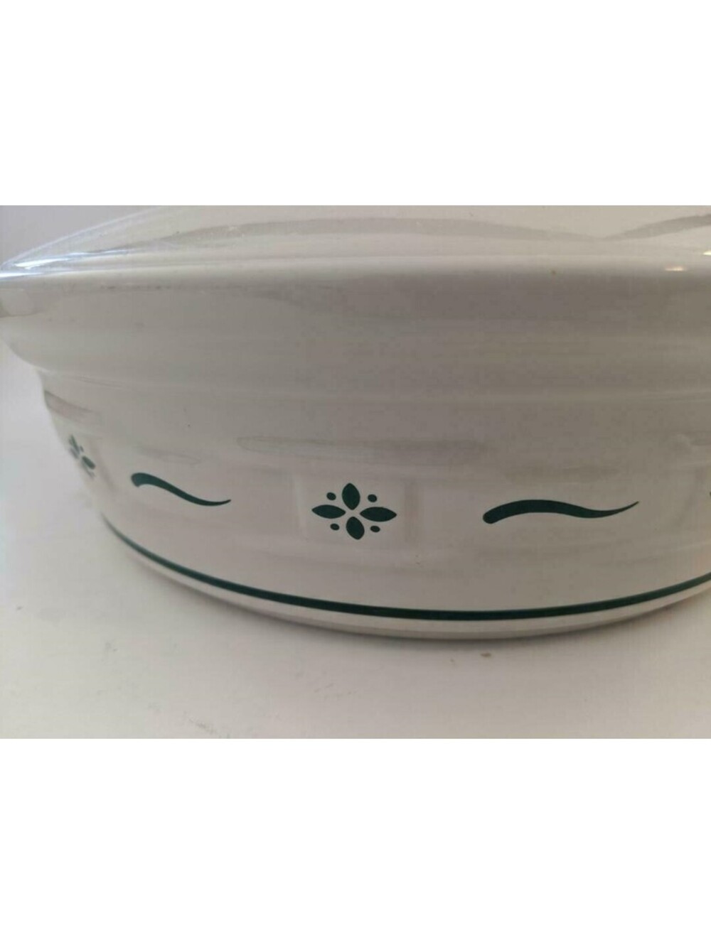 LONGABERGER Woven Traditions Green 2-Quart Covered Casserole Dish*VTG*USA*Ivory